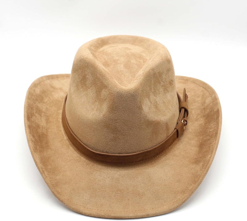 CCAKXCJJ Unisex Western Suede Cowboy Cowgirl Hat Classic Wide Brim Fedora Hat for Men &Women - Image 3